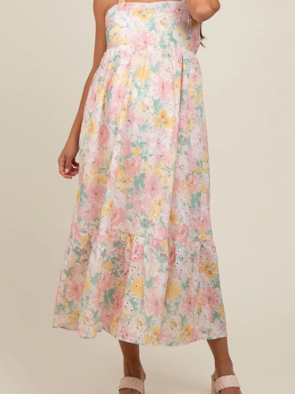 Pastel Floral Eyelet Maxi Skirt in Pink